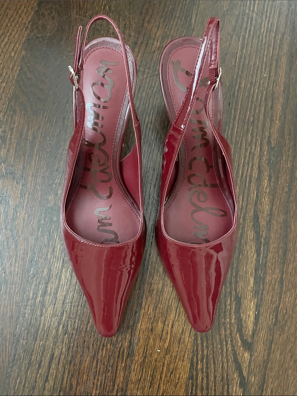 Sam Edelman Burgundy Patent Slingback Pointed-Toe Pumps